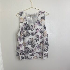 Simply Styled Floral Sleeveless Blouse - White and Purple
